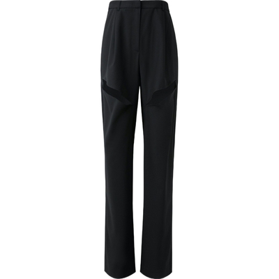 【折扣】YCH秋季女挖剪褶裥羊毛混纺直筒裤