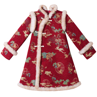 女童旗袍裙冬装2025新款儿童中国风拜年服女孩秋冬加厚汉服连衣裙