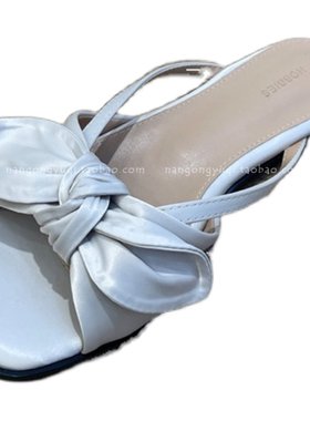 蝴蝶结绸缎面纯色平底一字拖