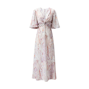 【现货】SUK 生如夏花！6A级桑蚕丝16姆米印花连衣裙高级气质长裙