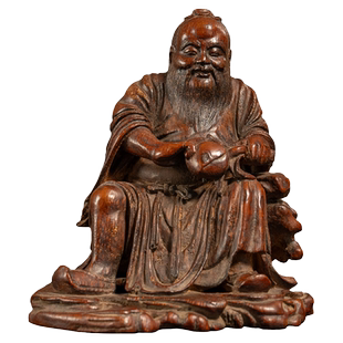 清代竹雕东方朔偷桃摆件老物件文玩古典收藏竹雕艺术品中式摆件