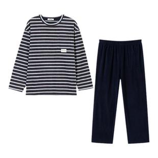 顶呱呱官方旗舰店摇粒绒睡衣男套头条纹情侣家居服秋冬加厚可外穿