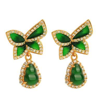 小银匠蝴蝶兰冰种天然翡翠银耳环