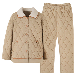 猫人睡衣女冬季三层加厚加绒梭织纯棉夹棉秋冬款珊瑚绒家居服