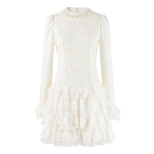 MISSCOCOON可可尼蕾丝荷叶边蛋糕裙女2026春季新款千金风连衣裙