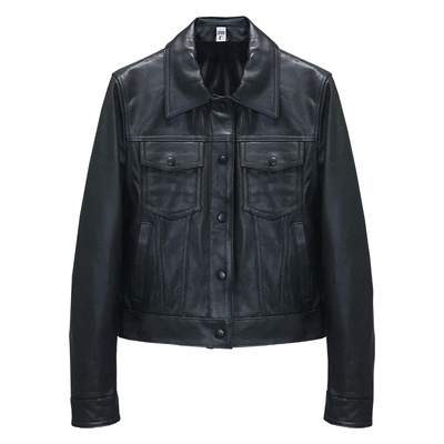 女士头层绵羊修身短款真皮衣牛仔