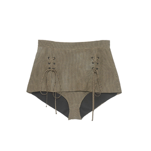 PUSHBUTTON 24SS 新款格纹系带迷你超短裙裤女 DOUBLE BOO 买手店