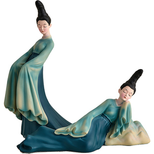 只此青绿文创古风仕女摆件新中式家居客厅电视柜装饰品乔迁礼物