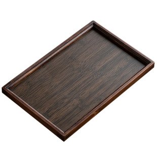 黑胡桃色竹托盘家用放茶杯竹制茶盘水杯收纳盘日式长方形托盘餐盘