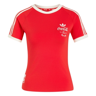 可口可乐联名复古修身短袖T恤上衣女装夏季adidas阿迪达斯三叶草