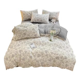 法式复古风全棉四件套100纯棉小碎花被套床单宿舍三件套床上用品4