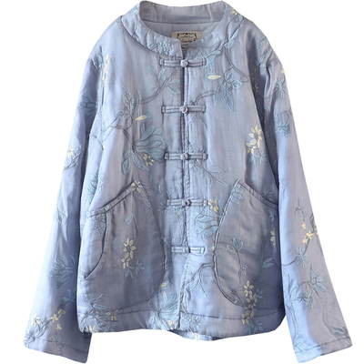 新中式刺绣盘扣苎麻外套棉衣棉服