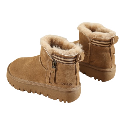 侧拉链羊毛雪地靴女防滑厚底短靴