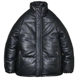 男女真皮羽绒防寒服厚实头层软牛皮衣立领简约微廓中长冬季外套涛