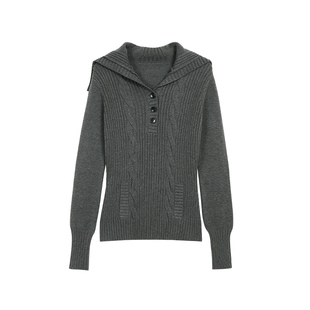 pusumede 少女老钱 海军领麻花收腰毛衣女气质修身打底套头针织衫