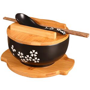日本料理复古风黑色陶瓷带盖大碗