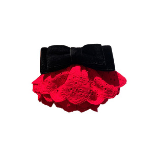 法式复古红色蝴蝶结蕾丝裙摆发夹女气质后脑勺弹簧夹发卡新年头饰