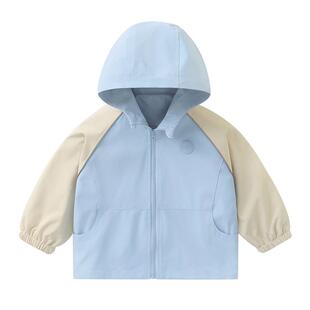右欧男女童连帽外套户外山系防风防水儿童撞色洋气春秋季新款童装