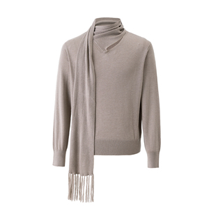 BALIANG「捌樑」 穗'fringe' V领可交叠流苏围巾式羊毛打底衫毛衣