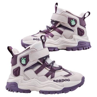 巴布豆童鞋女童棉鞋2025冬季新款皮面加绒加厚保暖户外儿童雪地靴