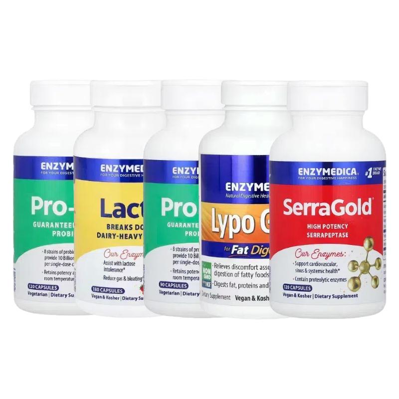 Enzymedica舍雷肽酶SerraGold脂肪Lypo消化Gold乳糖酶Lacto益生菌