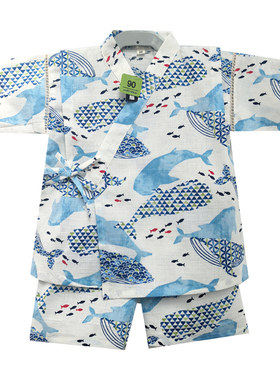 纯棉男童鲸鱼和服浴衣套装