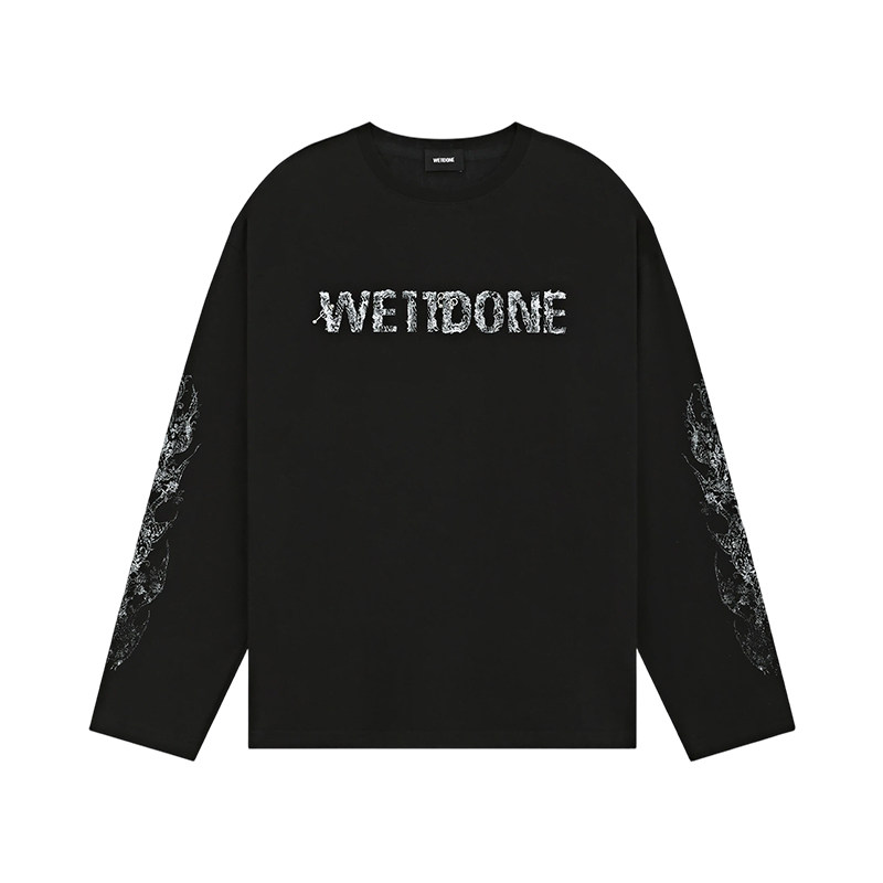 WE11DONE26早秋新品男女同款蕾丝图案Logo长袖T恤时尚潮流休闲