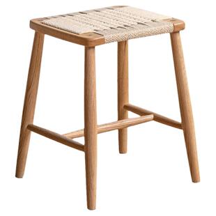 源氏木语实木凳子家用餐厅长方形小板凳日式简约绳编面原木矮凳子