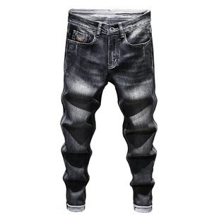 超高弹力秋冬大码加绒牛仔裤男胖子加肥加大小脚裤宽松显瘦哈伦裤