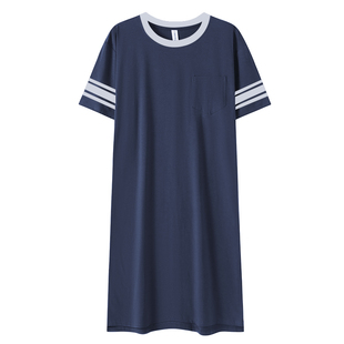 莫代尔男士睡袍夏季新款短袖浴袍睡衣冰丝大码宽松丝滑长睡裙晨袍