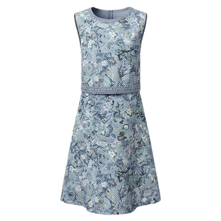 VGRASS维格娜丝春新款定位绣花边长裙花卉立体感假两件背心连衣裙