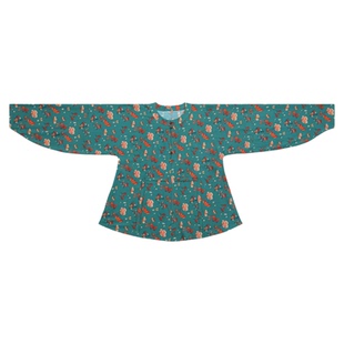 谜阿凰【晓梦迷蝶蓝绿色】明制汉服上衣女原创圆领衫山茶花罗褶裙