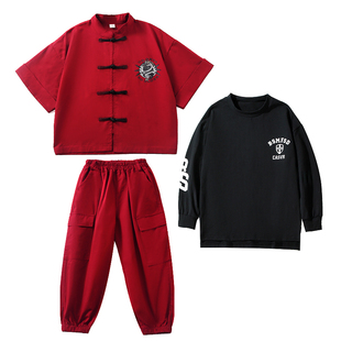 中国风儿童演出服男童武术服套装女童运动会班服国潮街舞表演服装