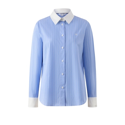 PRICH时尚复古撞色蓝白条纹长袖衬衫秋季新款气质通勤上衣女