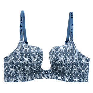 无痕深V性感内衣女士小胸聚拢显大加厚3cm收副乳防下垂撞色文胸罩