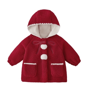 [抑菌锁温]女童冬装外套宝宝小童保暖加绒衣服儿童新年红色战袍