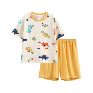芬腾儿童睡衣男孩夏季纯棉薄款圆领短袖短裤男童中大童家居服套装