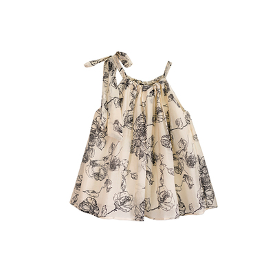 素雅黑白印花挂脖上衣/连衣裙