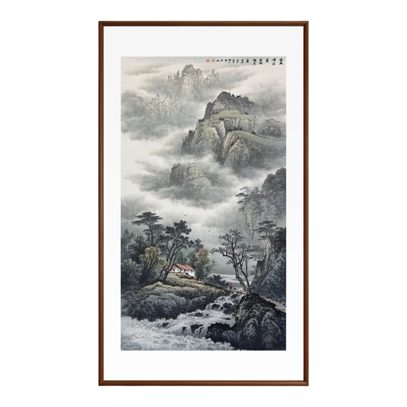 新中式山水玄关餐厅挂画