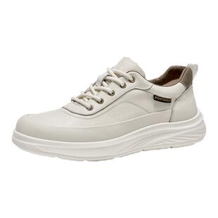 梦特娇2026新款男鞋高级轻奢春季真皮小白鞋厚底运动透气休闲板鞋