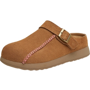 TATA他她复古厚底勃肯鞋女鞋真皮一脚蹬通勤包头拖鞋新款YQJ01BH5