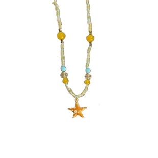 多巴胺百搭2025海星串珠夏天项链新款海边度假锁骨链橙色颈链
