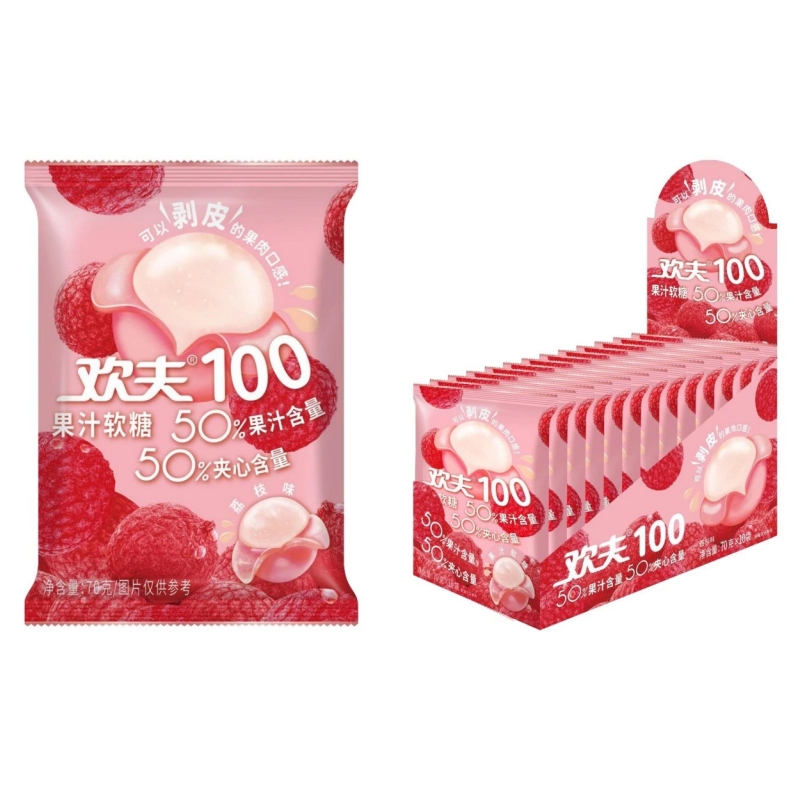 歡夫100果汁剝皮軟糖網(wǎng)紅多種口味芒果水果葡萄兒童零食扒皮糖果