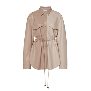 Ryanj匈牙利小众皮衣衬衫设计感皮外套中长款腰带拼色搞艺术一横