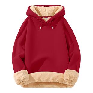 班尼路S&K系列红色加绒卫衣女2026新款冬季厚外套马年本命年衣服M