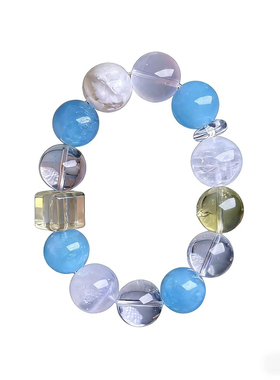 高端【金水系·潮汐】原创海蓝宝黄水晶白水晶手串14-16mm