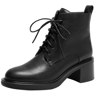 natursun时尚马丁靴女春季休闲百搭百搭粗跟短靴高帮舒适通春季