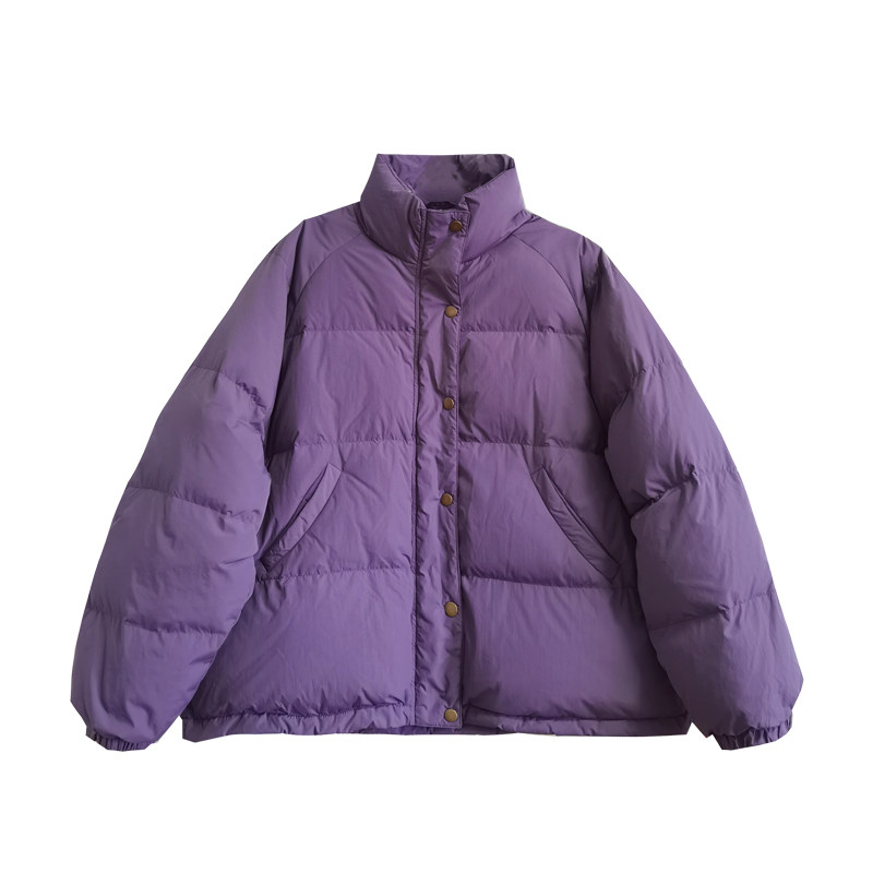 韩版复古紫立领90白鸭绒羽绒服