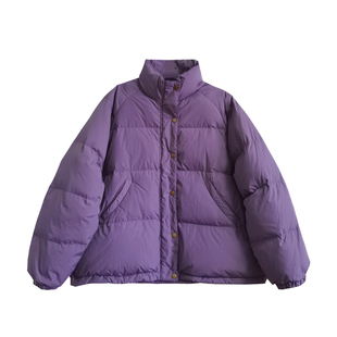 ZJ小众女装自制冬韩版宽松加厚复古90白鸭绒羽绒服短款紫色面包服