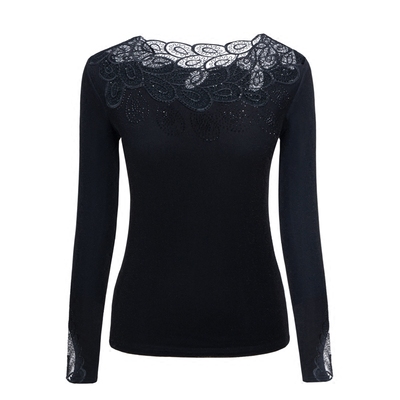 显瘦低领内搭网纱蕾丝洋气小衫